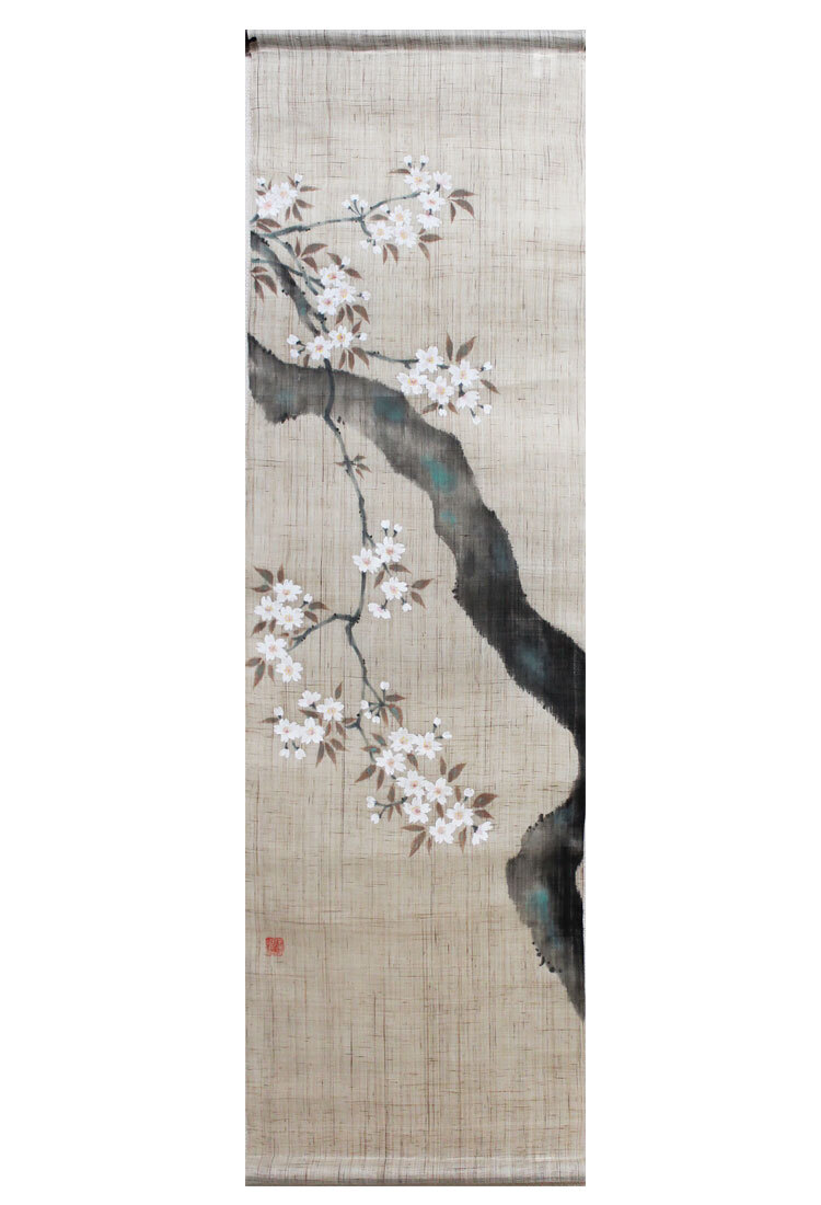 タペストリー 麻100％ 手描き 枝垂桜 UN-R-20 45×150cm 日本製 壁掛け