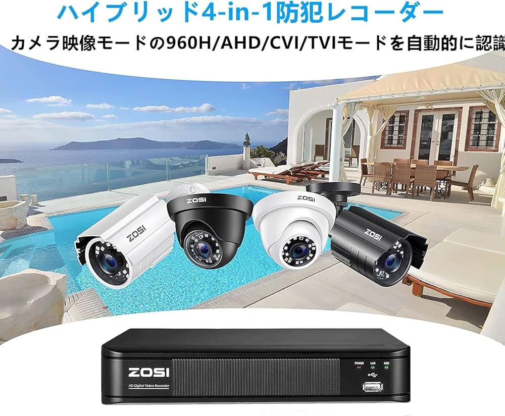 Amazon.co.jp: ZOSI 1080P 防犯レコーダー8ch 1TB ahdレコーダー 防犯